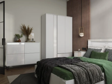 Шкаф двухстворчатый с ящиками Ливерпуль, белый/белый глянец 