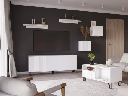 Модульная гостиная Ливерпуль, белый/белый глянец 