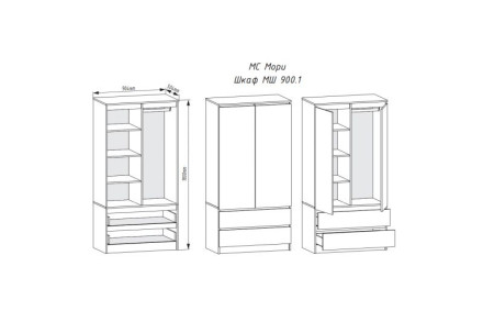 Шкаф Мори МШ 900.1 графит 